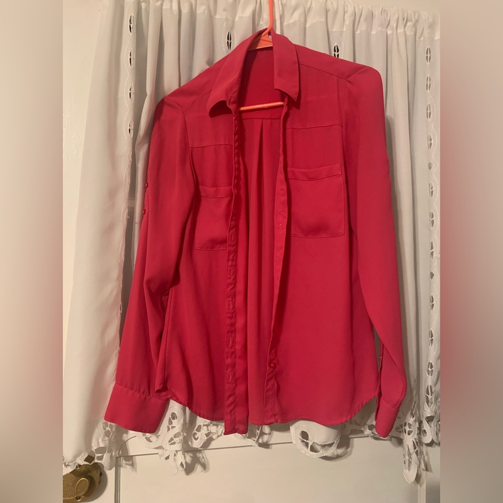 Express Women's Vibrant Pink Button-Down Shirt